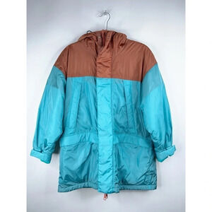 Moussy Reversible Mountain Parka Jacket Blue Brown Teddy Hooded Oversized